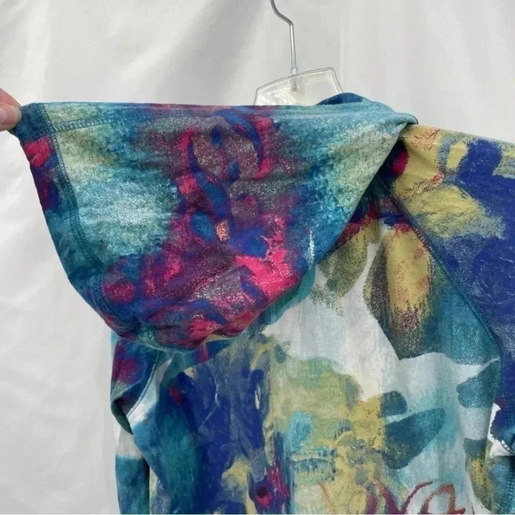 Additions by Chicos Women’s Lightweight Jacket 0 Blue Patterned Zip Up Hooded - Picture 8 of 12